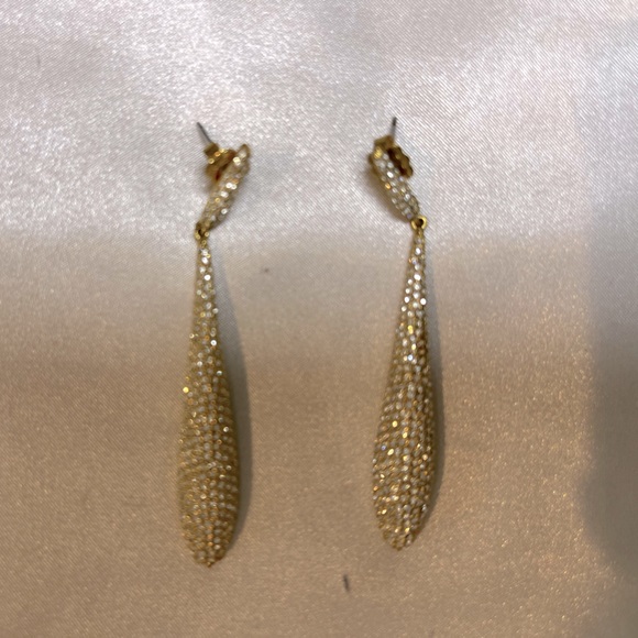 Rhinestone encrusted, gold-tone drop earrings - Picture 1 of 1